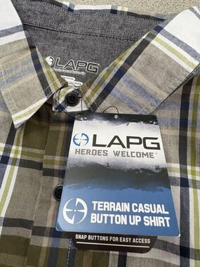 LAPG NWT Green White Cotton Plaid Terrain Shirt Mens X-Large Pocket Short Sleeve